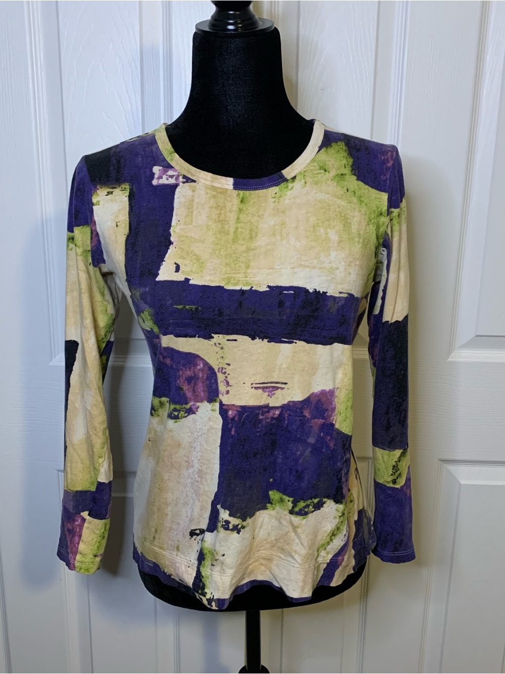 Y2K Abstract Print Long-Sleeve Top